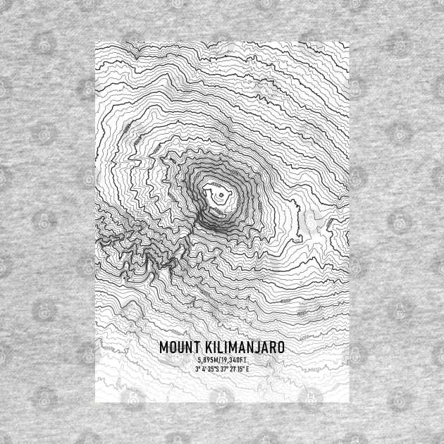 Mount Kilimanjaro Topographic map white and black by MapCarton